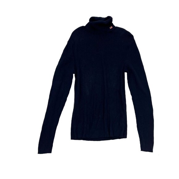 Ralph Lauren Polo Jeans Co. Vintage Navy Blue Logo Flag Turtleneck Top Womens M - Picture 1 of 4